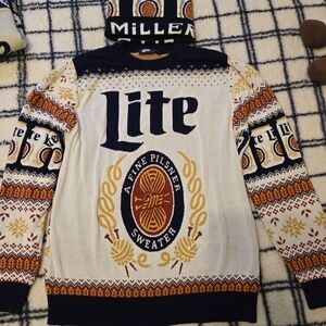 Men's Sweater and Hat  - Navy, White,  Miller lite